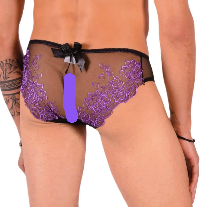 XS SMU Aristocrat C - Thru Lace Brief Black/Purple 33609 MX142