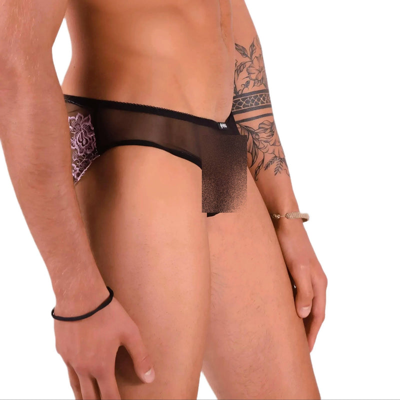 XS SMU Aristocrat C - Thru Lace Brief Black/Silver 33605 MX144