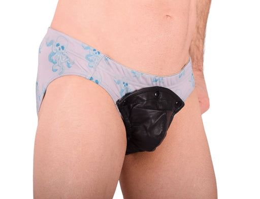 XS SMU Briefs Octopuss SKULLS Peekaboo Removable Leather Pouch H22