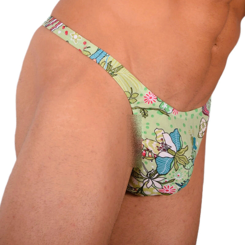 XS/S SMU Tanning Walking around Green Floral Thongs MX20 340635