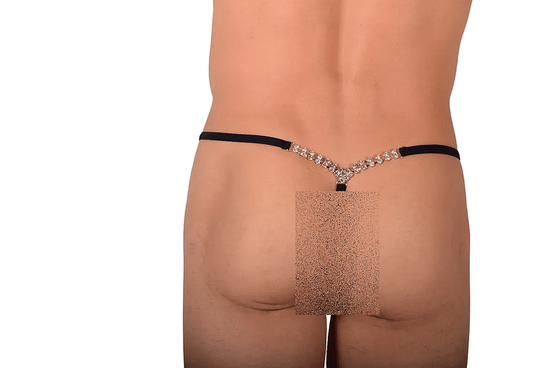 XS/S SMU Thong Rhinestones Black 28'' 30'' Waist MX10 1005821