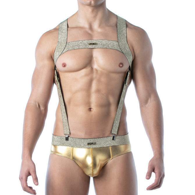 1 TOF PARIS Adjustable Suspender Only in Lurex MAGIC With Press studs O/S Gold - SexyMenUnderwear.com