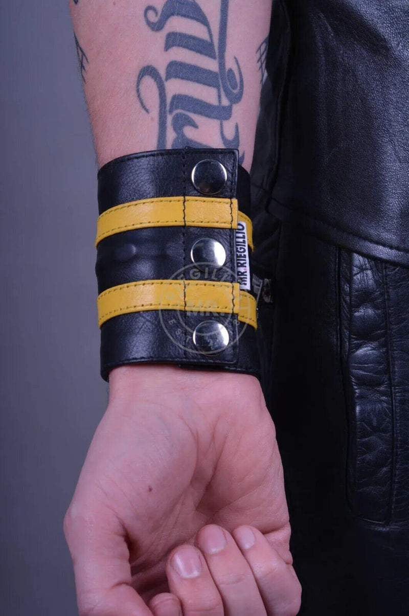 ( 1pc ) - MR. RIEGILLIO WRIST WALLET WITH DOUBLE STRIPE YELLOW/BLACK - SexyMenUnderwear.com