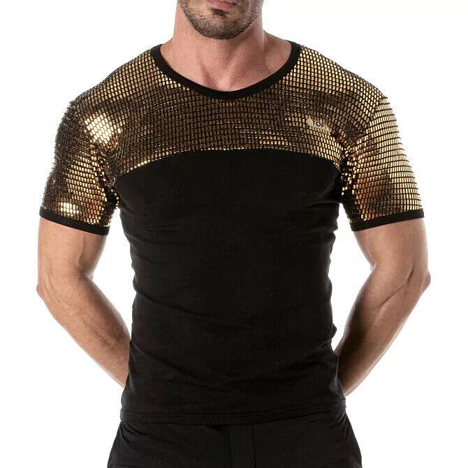 TOF PARIS Shirt Sequins Glitter T-Shirt Fashion Black & Gold 49