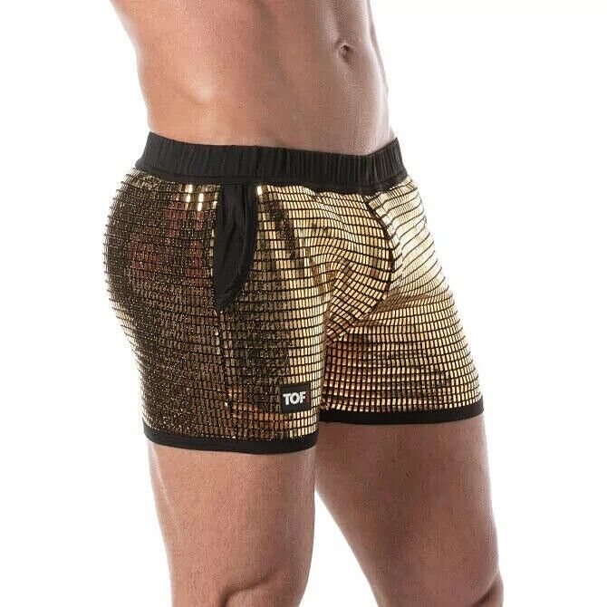 TOF PARIS Glitter Shorts Mid-Thigh Sequin Short Fashion Shiny Gold 49