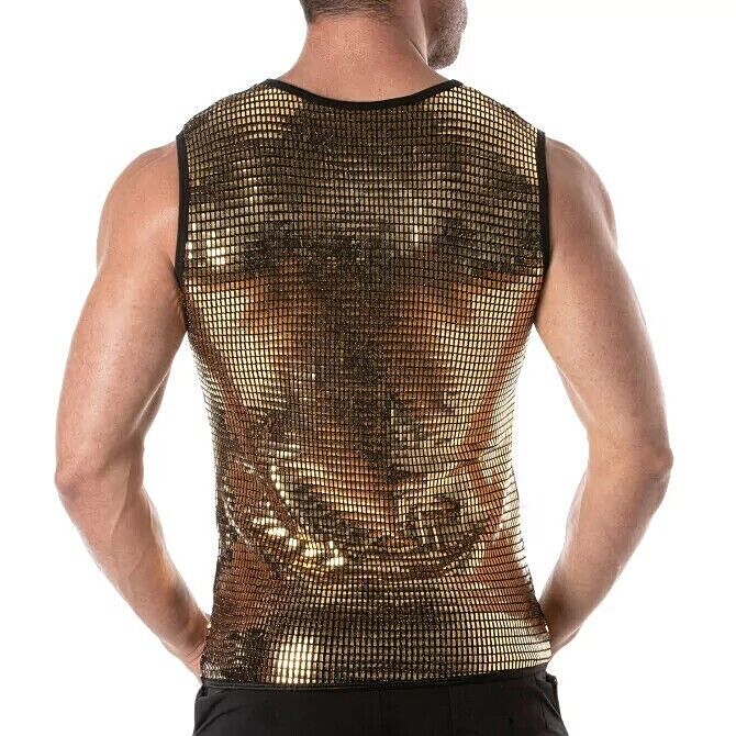 TOF PARIS Glitter Form-Fitting Tank Top Fashion Sequin Gold 15
