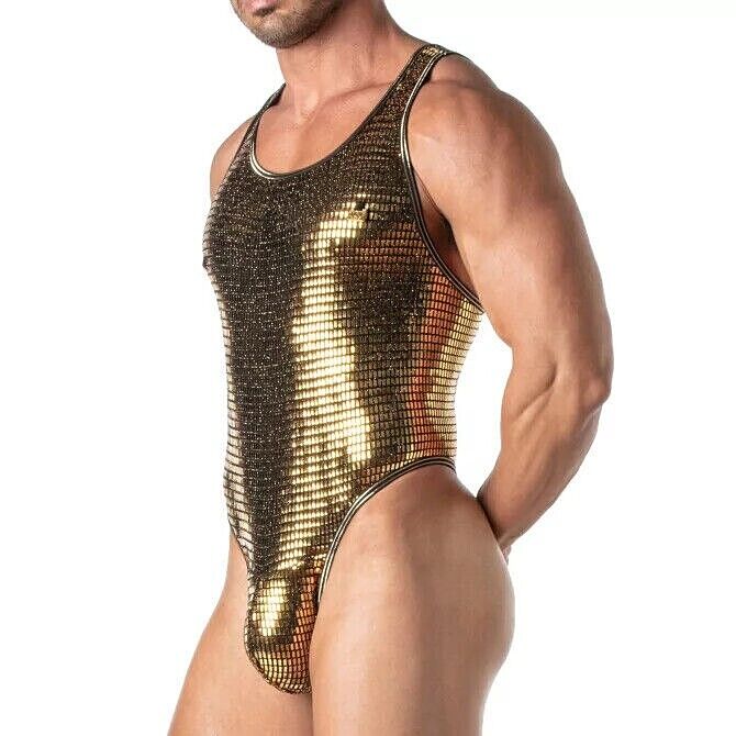TOF PARIS Glitter Thong Bodysuit With Lurex Edges Singlet Shiny Gold 20