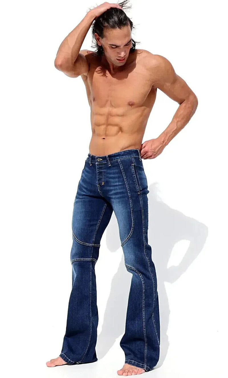 RUFSKIN Slim-Fit Flare Legs Jeans Vaquero Dark Distressed Denim Pants