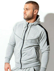 ALEXANDER COBB Athletic Jacket Hoodie & Zipper Extra Soft Gray & Black Hoody - SexyMenUnderwear.com