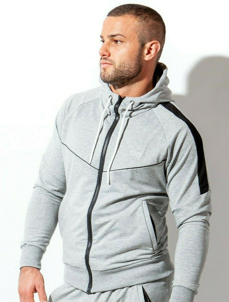 ALEXANDER COBB Athletic Jacket Hoodie & Zipper Extra Soft Gray & Black Hoody - SexyMenUnderwear.com