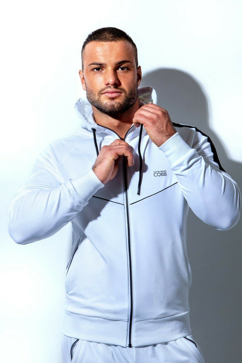ALEXANDER COBB Cotton Jacket Hoodie With Zipper Super Soft White & Black 4 - SexyMenUnderwear.com