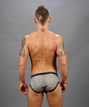 Andrew Christian Brief Sheer Stripe Briefs Sporty Slip Black & Gray 91312 43 - SexyMenUnderwear.com