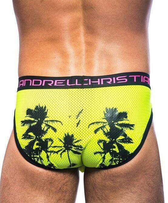 Andrew Christian Briefs California Palms Mesh Slips Brief Neon Yellow 90927 9 - SexyMenUnderwear.com