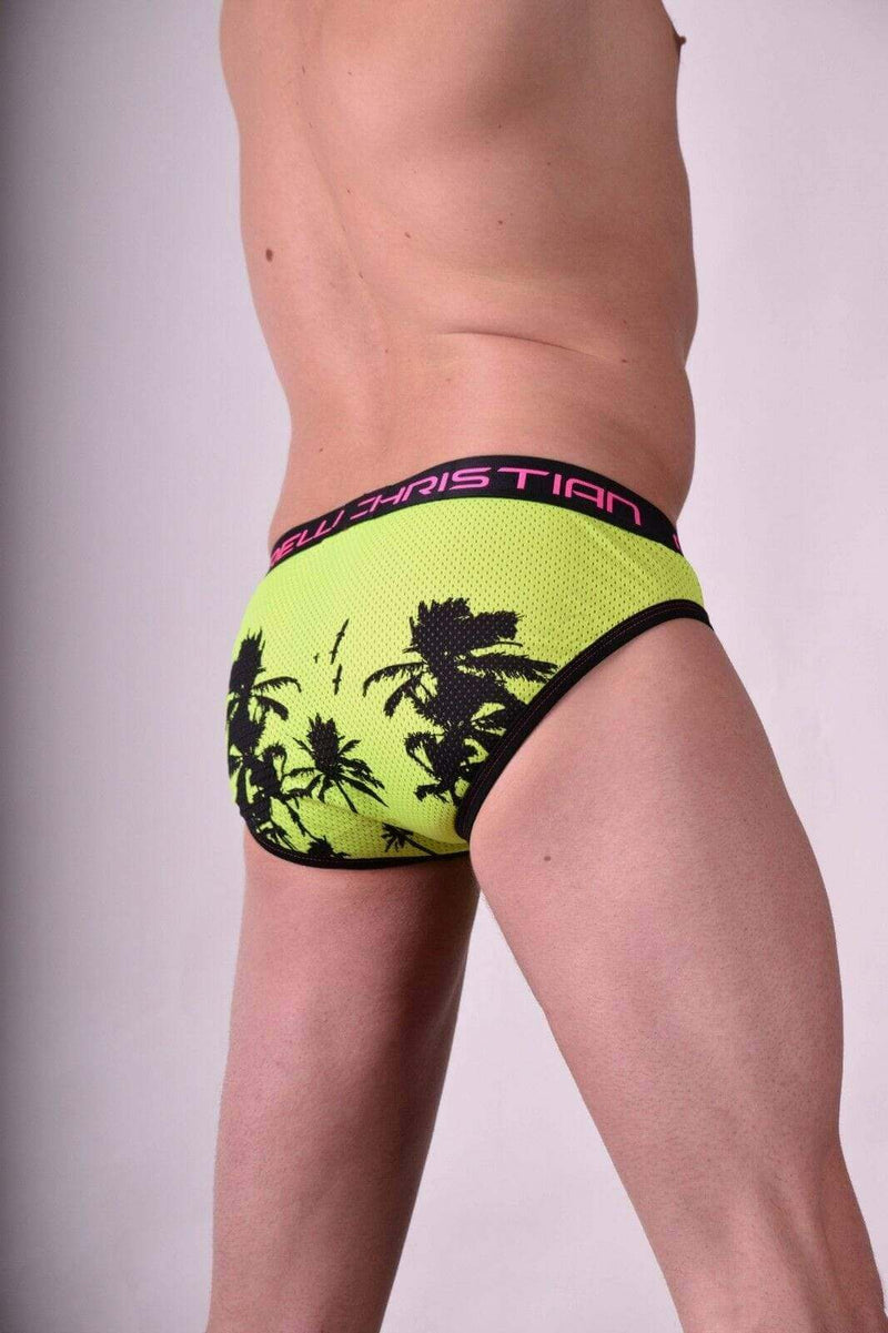 Andrew Christian Briefs California Palms Mesh Slips Brief Neon Yellow 90927 9 - SexyMenUnderwear.com