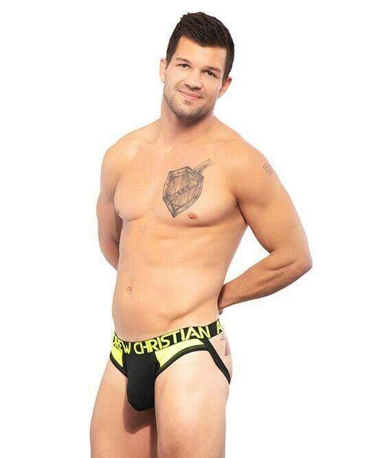 Andrew Christian Jock Trophy Boy Electric Neon JockStrap Black 90917 27 - SexyMenUnderwear.com