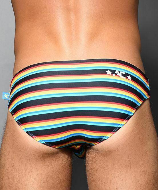 ANDREW CHRISTIAN Swim-Brief California Stripe Bikini Snuggle Swimwear 7820 10 - SexyMenUnderwear.com