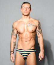 ANDREW CHRISTIAN Swim-Brief California Stripe Bikini Snuggle Swimwear 7820 10 - SexyMenUnderwear.com