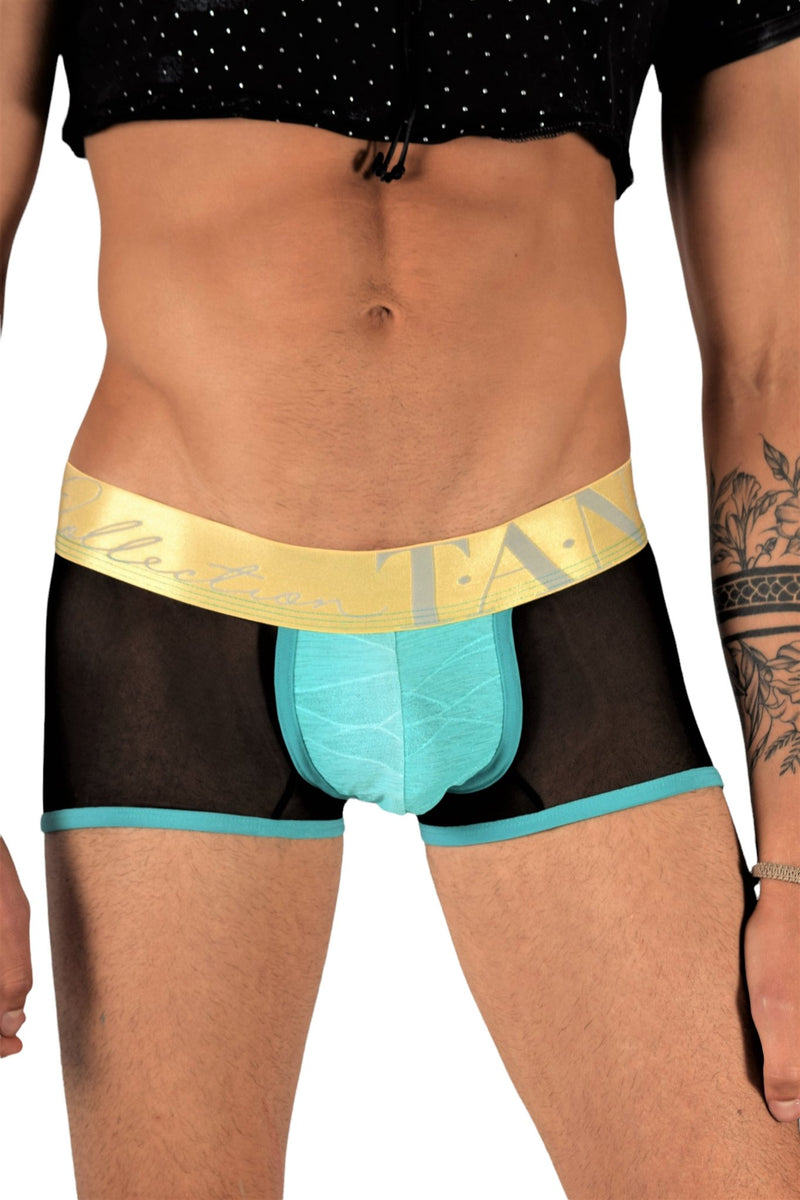 Boxer TANN MONTREAL Mesh Trunks Show Me Off Transparent Trunk Turquoise 4 - SexyMenUnderwear.com