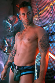 BREEDWELL Akira Brief 3M Reflective Trim and Sheer Inset Aqua Blue - SexyMenUnderwear.com