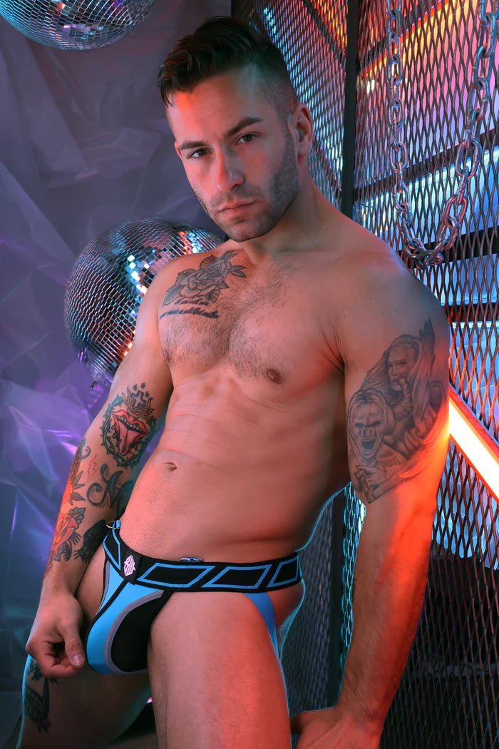 BREEDWELL Akira Jockstrap Premium PVC Aqua Blue Jock - SexyMenUnderwear.com