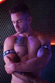 BREEDWELL Armbands Reflector Iridescent Foil Stripe Knit Blue 35 - SexyMenUnderwear.com