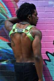 BREEDWELL Blacklights CYBER Harness Bulldog Shape Neon Green PVC 32 - SexyMenUnderwear.com