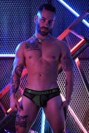 BREEDWELL Brief ManHole Collection Laser-Cut Mesh Panels Briefs Neon Green 15 - SexyMenUnderwear.com
