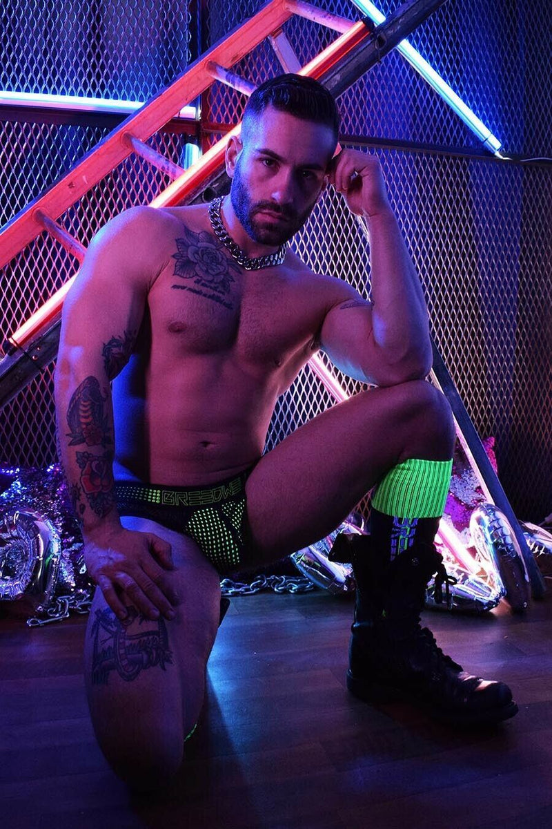 BREEDWELL Brief ManHole Collection Laser-Cut Mesh Panels Briefs Neon Green 15 - SexyMenUnderwear.com
