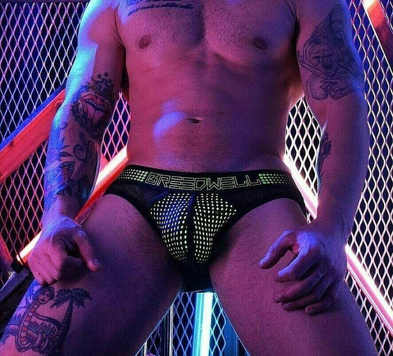 BREEDWELL Brief ManHole Collection Laser-Cut Mesh Panels Briefs Neon Green 15 - SexyMenUnderwear.com