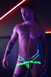 BREEDWELL Crossover Reflector Jockstrap High-End Foil Stripe Green Neon 2 - SexyMenUnderwear.com