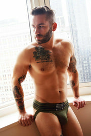 BREEDWELL CUMDUMP Jockstrap Old-School Woven Jock Classic Army Green 5 - SexyMenUnderwear.com