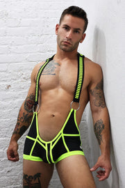 BREEDWELL Daycrawler Singlet 3D Rubberized Chevron Bodysuit in Yellow Neon - SexyMenUnderwear.com
