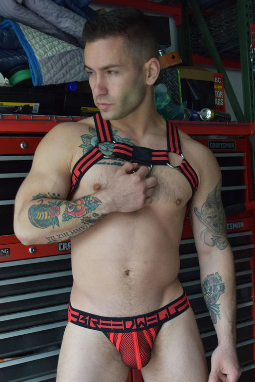 BREEDWELL HARNESS VOYEUR WITH REMOVABLE CENTER O-RINGS STRAP RED 29 - SexyMenUnderwear.com