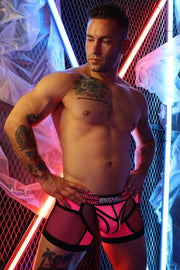 BREEDWELL Hybred Chock-Jock Chaps Neoprene Mesh Pockets Neon Pink - SexyMenUnderwear.com