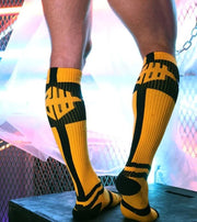 BREEDWELL Infinity Socks Ultra Luxurious Knee-High Sock Logo Stripes Yellow - SexyMenUnderwear.com