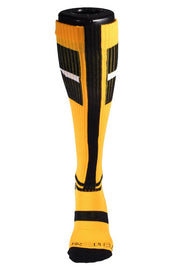 BREEDWELL Infinity Socks Ultra Luxurious Knee-High Sock Logo Stripes Yellow - SexyMenUnderwear.com