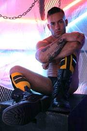 BREEDWELL Infinity Socks Ultra Luxurious Knee-High Sock Logo Stripes Yellow - SexyMenUnderwear.com
