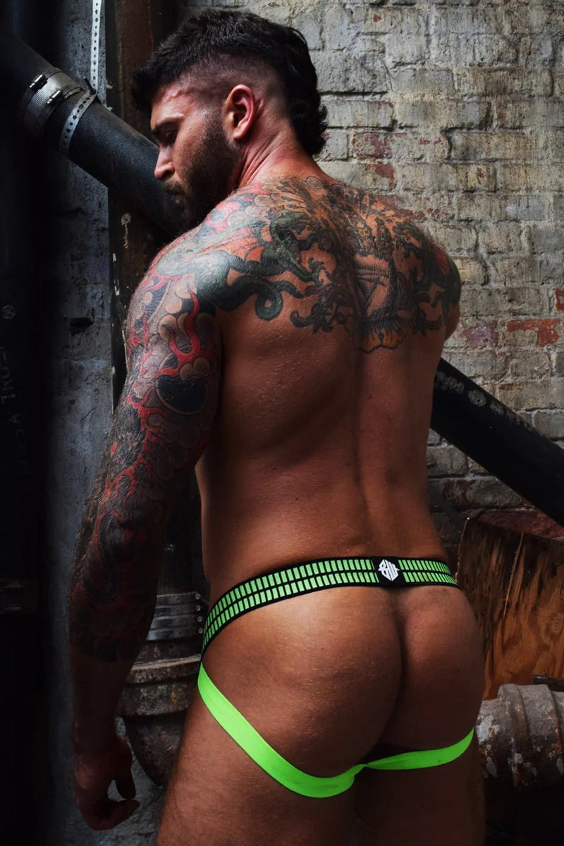 BREEDWELL Jock Hybred Lightweight Neoprene Knit Jockstrap in Neon Green - SexyMenUnderwear.com