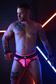 BREEDWELL Jockstrap AXEL Peek-A-Boo Jock Lined Mesh Pouch Neon Pink 19 - SexyMenUnderwear.com