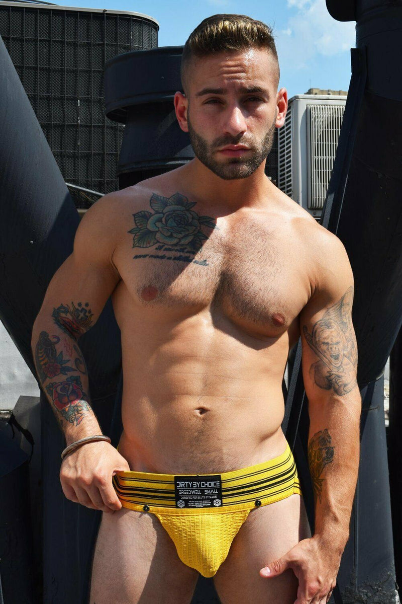 BREEDWELL Jockstrap CUMDUMP Old-School Jock Stretchy Woven Pouch Yellow 4 - SexyMenUnderwear.com