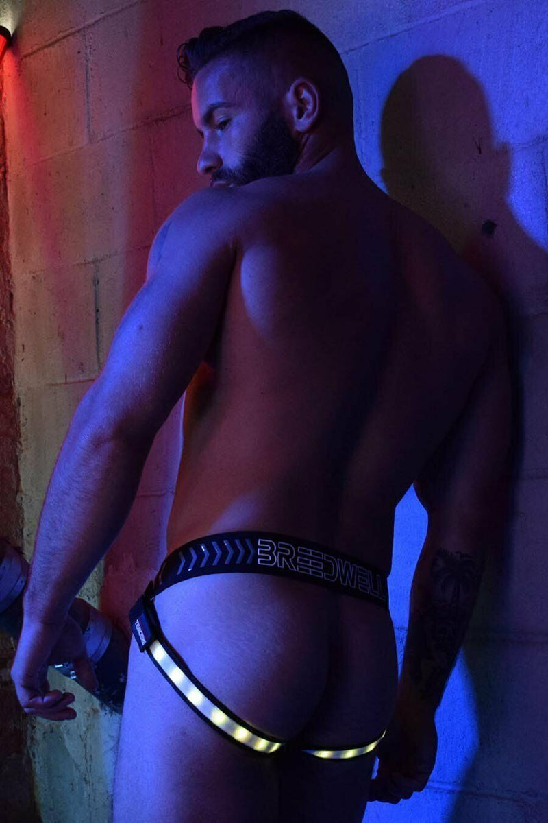 BREEDWELL Jockstrap Glow Rave LegStrap JockSystem LED 9 Colors Black Pouch - SexyMenUnderwear.com