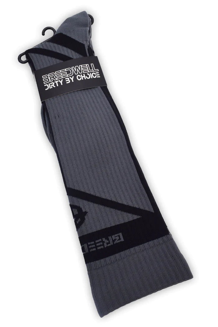 BREEDWELL Knee Socks HYBRED Bold Lined Angled Grey Long Sock - SexyMenUnderwear.com