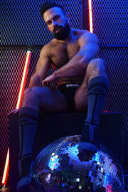 BREEDWELL Knee Socks HYBRED Bold Lined Angled Grey Long Sock - SexyMenUnderwear.com