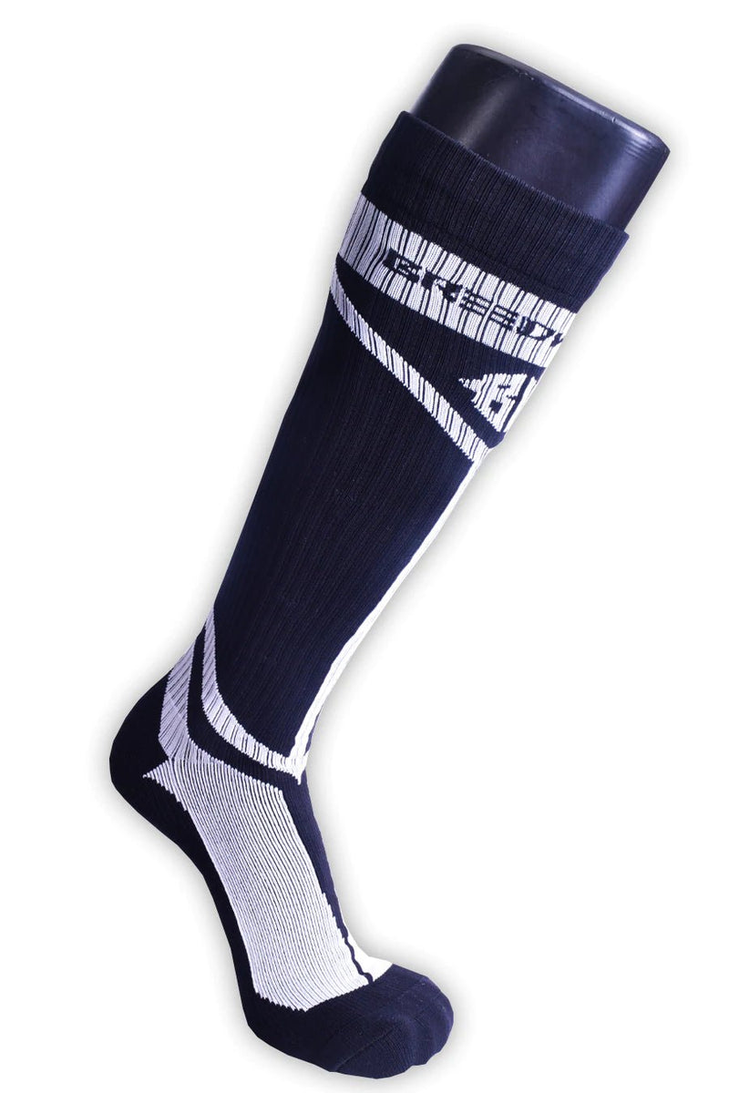 BREEDWELL Knee Socks HYBRED Bold Logo Lined Angled Black Sock - SexyMenUnderwear.com