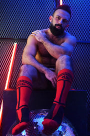 BREEDWELL Knee Socks Hybred Bold Logo Lined Angled Red Sock 14 - SexyMenUnderwear.com