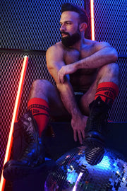 BREEDWELL Knee Socks Hybred Bold Logo Lined Angled Red Sock 14 - SexyMenUnderwear.com