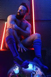 BREEDWELL Knee Socks HYBRID Bold Logo Lined Angled Royal Sock 14 - SexyMenUnderwear.com