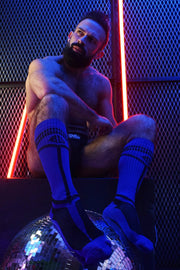 BREEDWELL Knee Socks HYBRID Bold Logo Lined Angled Royal Sock 14 - SexyMenUnderwear.com