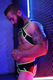 BREEDWELL NEOGEAR SNAPS HARNESS FORM FITTING NEOPRENE NEON GREEN - SexyMenUnderwear.com