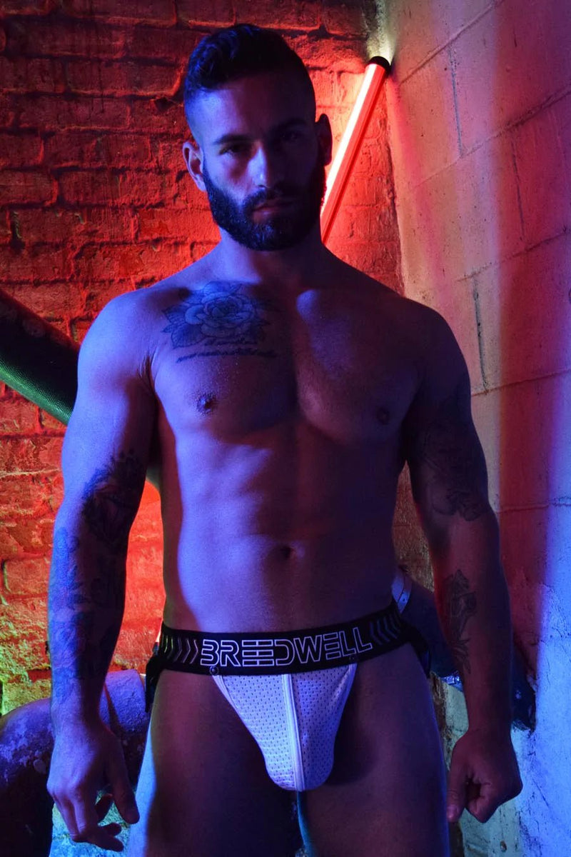 BREEDWELL RAVE LEGSTRAP JOCK SYSTEM 9 LED COLORS WHITE POUCH 11 - SexyMenUnderwear.com